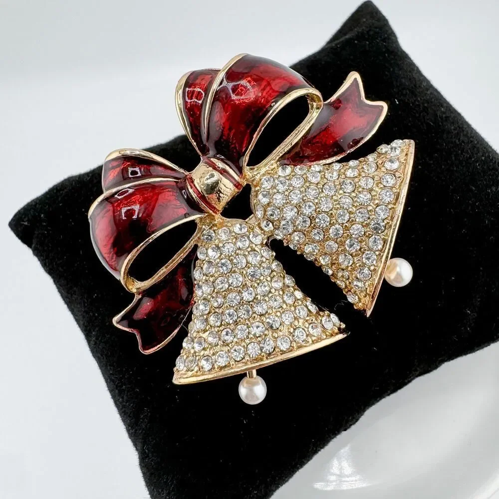 Vintage Anne Klein Jingle Bell Ribbon Brooch Festive Glam Timeless Elegance